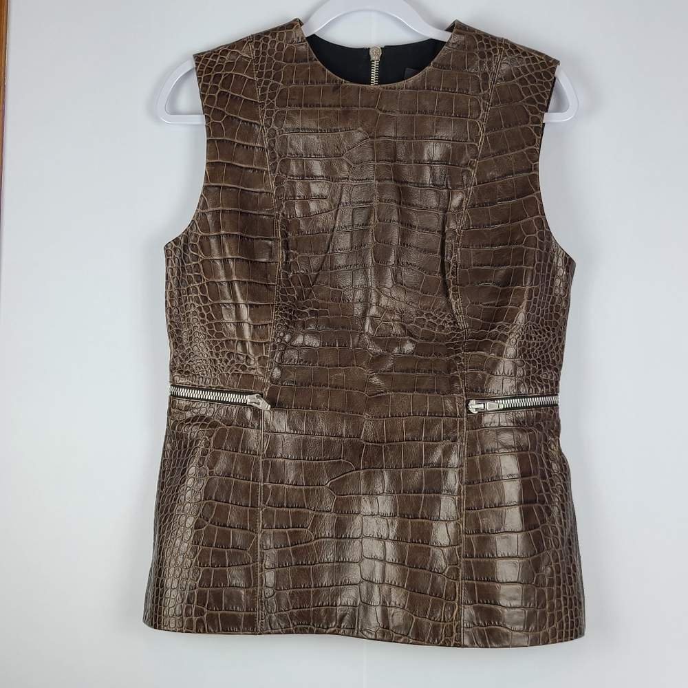 Alexander Wang crocodile skin design 100% calf skin sleeveless blouse, Size 10